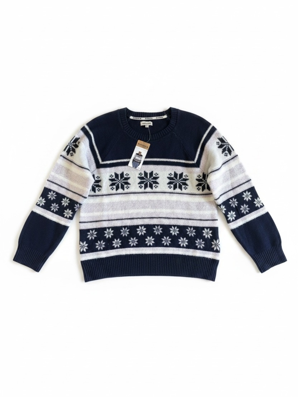 Bearpaw Fair Isle Snowflake Sweater Textured Jacquard Pullover Navy Blue XXL